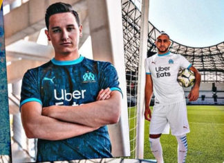 L’OM dévoile ses nouveaux maillots 2020-2021 Thauvin et Payet avec les nouveaux maillots de l'OM
