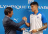 Pablo Longoria avec Joaquin Correa lors de sa présentation à l'OM (capture écran Youtube)