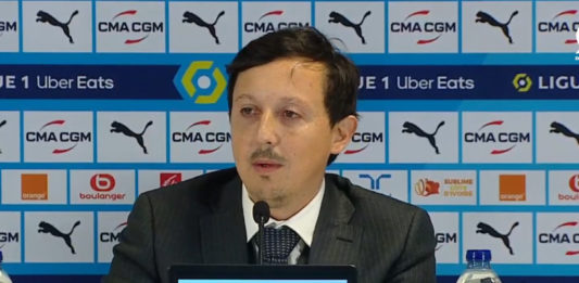 Pablo Longoria en conférence de presse (capture écran Twitch)