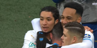 Aubameyang célèbre son but lors de Thionville-OM (capture écran Youtube)