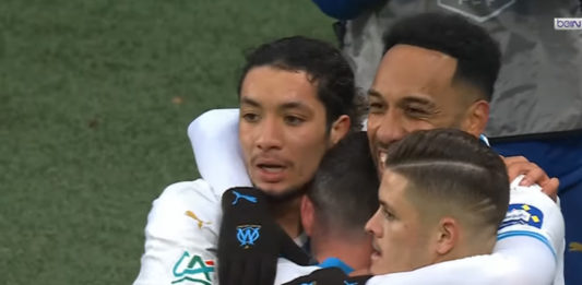Aubameyang célèbre son but lors de Thionville-OM (capture écran Youtube)