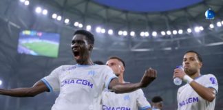 Ismaïla Sarr célèbre un but avec l'OM (capture écran vidéo OM.fr)
