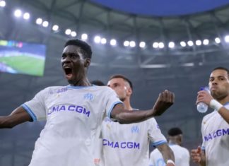 Ismaïla Sarr célèbre un but avec l'OM (capture écran vidéo OM.fr)