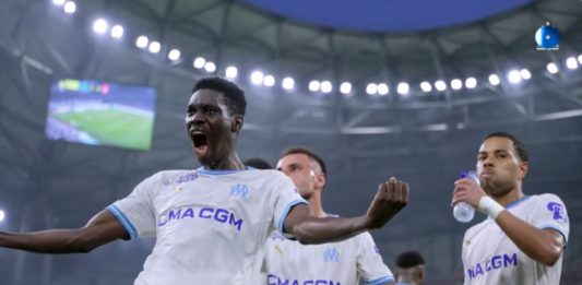 Ismaïla Sarr célèbre un but avec l'OM (capture écran vidéo OM.fr)