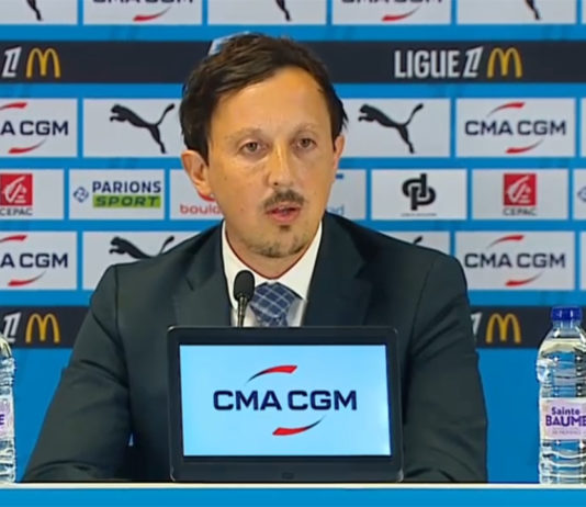 Pablo Longoria, le président de l'OM, lors de la présentation de Roberto De Zerbi