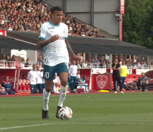Greenwood veut jouer pour la Jamaïque, une bonne nouvelle pour l’OM ! Greenwood lors de Brest-OM (capture écran DAZN)