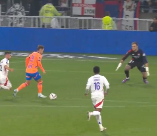 Lirola buteur lors de OL-OM (capture écran DAZN)