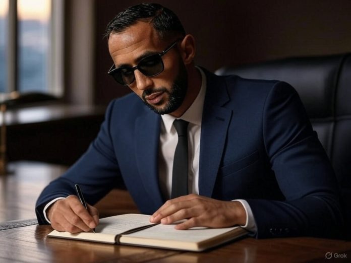 Medhi Benatia en pleine réflexion sur le mercato OM (image générée par IA)