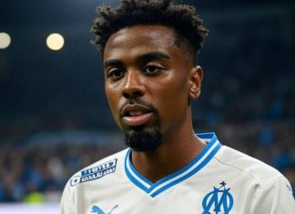 Angel Gomes sous le maillot de l'OM (image générée par IA)