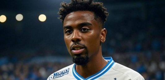 Angel Gomes sous le maillot de l'OM (image générée par IA)