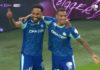Aubameyang et Greenwood célèbrent un but lors de OM-Aston Villa (3-1)