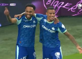 Pronostic OM-Le Havre : un doublé d’Aubameyang peut rapporter gros ! Aubameyang et Greenwood célèbrent un but lors de OM-Aston Villa (3-1)