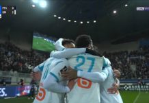 Paris FC-OM (2-2) : le résumé vidéo et les buts La joie des Marseillais après le but d'Aubameyang lors de Paris FC-OM