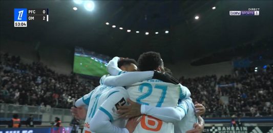 Paris FC-OM (2-2) : le résumé vidéo et les buts La joie des Marseillais après le but d'Aubameyang lors de Paris FC-OM